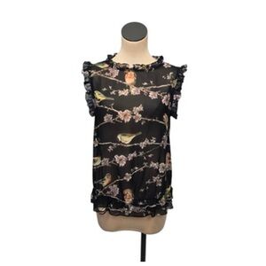 Ted Baker London Black Top with Floral Bird Design